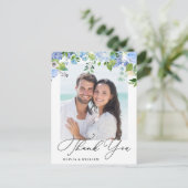 Carte Postale Elégant Mariage photo Hydrangea Blue Merci (Debout devant)