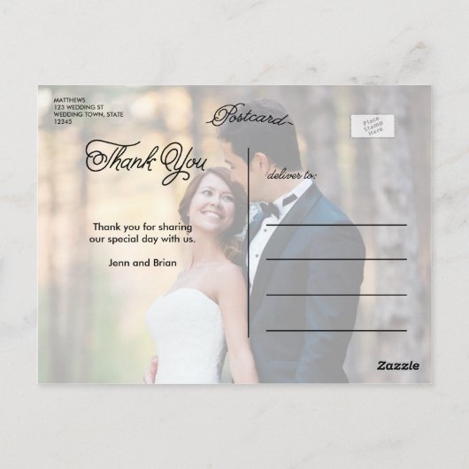 Carte Postale Elegant Mariage photo Merci Postcard (Dos)