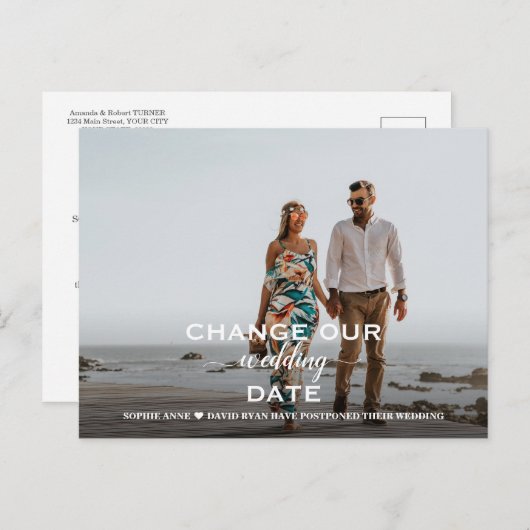 Carte Postale Élégant Mariage Reporté Changer La Date Photo (Devant / Derrière)