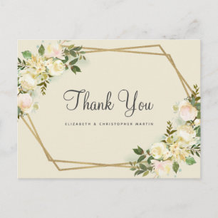 Carte Postale Elégant mariage Rose Floral Gold Frame Aquarelle