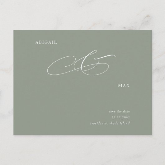 Carte Postale Élégant mariage Sage Enregistrer le Faire-part Dat (Devant)