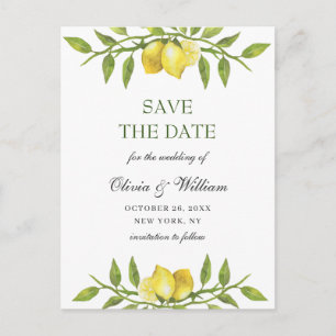 Carte Postale Élégant Mariage Verdoyant Citrons Enregistrer La D