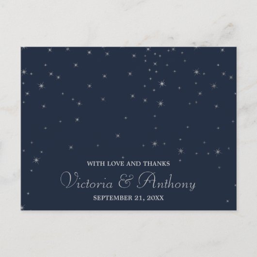 Carte Postale Elégant Marine & Argent Falling Stars Mariage Merc (Devant)