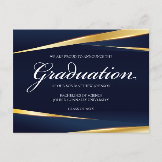 Carte Postale Elégant Marine Bleu Or Géométrique Graduation Form (Devant)