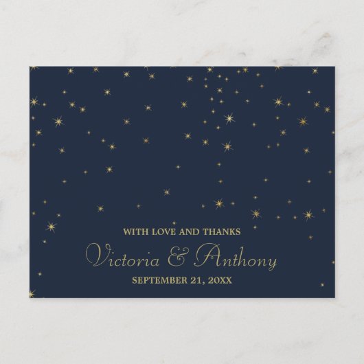 Carte Postale Elegant Marine & Gold Falling Stars Mariage Merci (Devant)