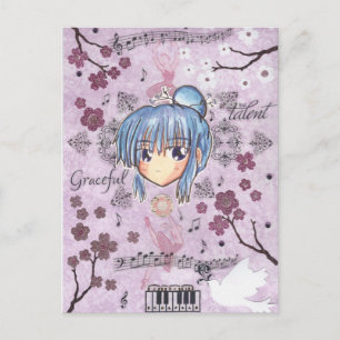 Carte Postale Elégant/Melancholy Ume-Chibi avec arrière - plan d