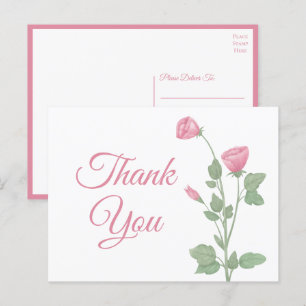 Carte Postale Elégant Merci Aquarelle Ressort rose Floral
