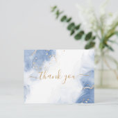 Carte Postale Élégant Merci blanc d'encre d'alcool bleu or (Debout devant)