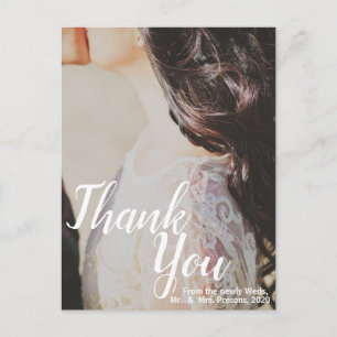 Carte Postale Élégant Merci blanc Script Photo Mariage Postc