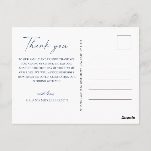 Carte Postale Élégant Merci Boho en feuillage d'hiver bleu-dusté (Dos)