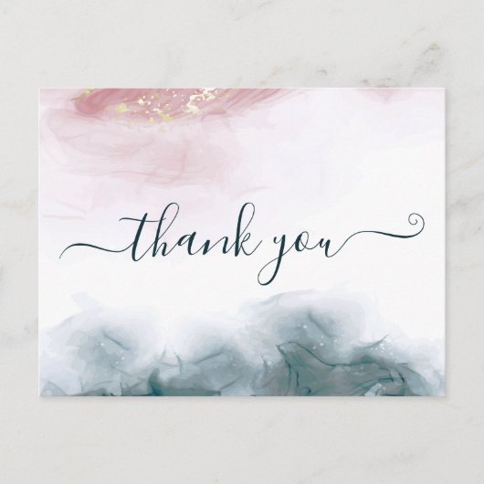 Carte Postale Élégant Merci d'aquarelle bleu bleu-encre (Devant)