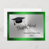 Carte Postale Élégant Merci d'argent vert (Devant / Derrière)