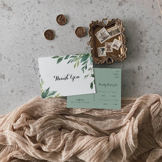 Carte Postale Élégant Merci de feuillage vert tropical