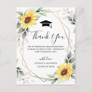 Carte Postale Élégant Merci de graduation des tournesols Eucalyp