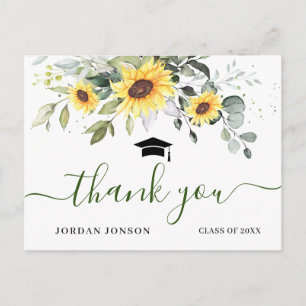 Carte Postale Élégant Merci de graduation des tournesols Eucalyp