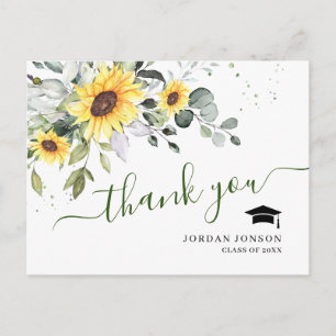 Carte Postale Élégant Merci de graduation des tournesols Eucalyp