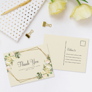 Carte Postale Elégant Merci de mariage Aquarelle Floral Or