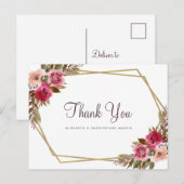 Carte Postale Elégant Merci de mariage Floral Gold Frame (Devant / Derrière)