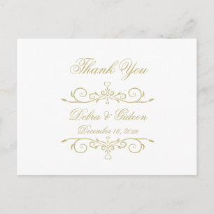 Carte Postale Élégant Merci de Monogramme Blanc et Or