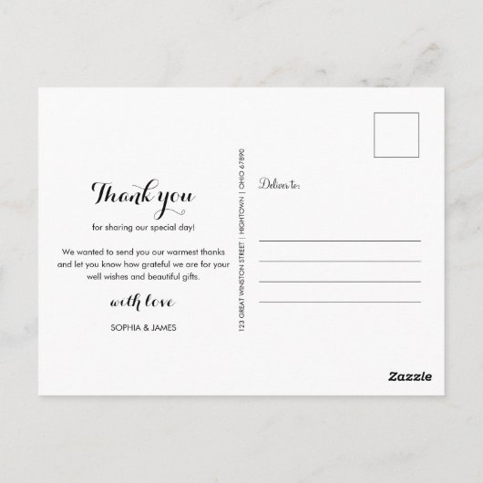 Carte Postale Élégant Merci de script photo Mariage (Dos)