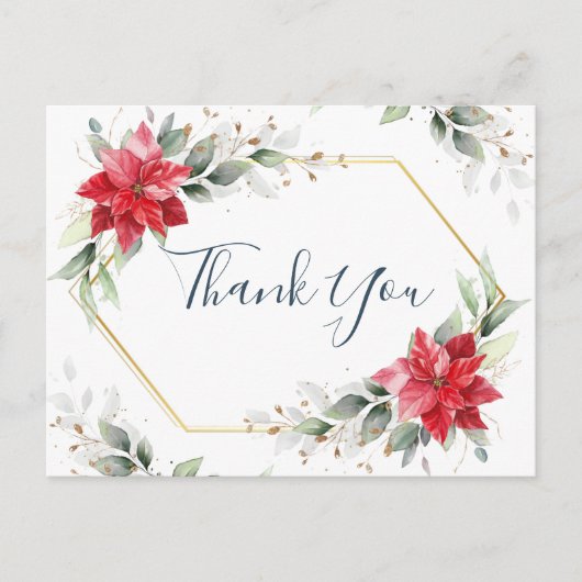 Carte Postale Élégant Merci de verdure hivernale de la Poinsetti (Devant)