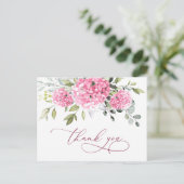 Carte Postale Élégant Merci d'Hydrangée Eucalyptus Rose (Debout devant)