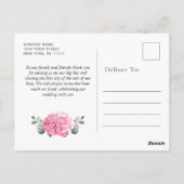 Carte Postale Élégant Merci d'Hydrangée Eucalyptus Rose (Dos)