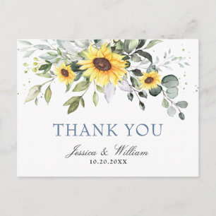 Carte Postale Elégant Merci floral Eucalyptus tournesols