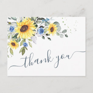 Carte Postale Elégant Merci floral Eucalyptus tournesols