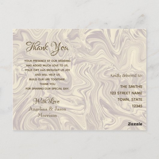 Carte Postale Élégant Merci Mariage or (Dos)