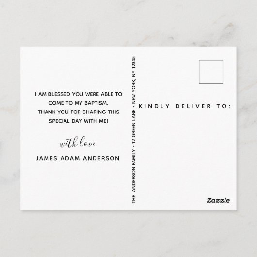 Carte Postale Élégant Merci photo de baptême (Dos)