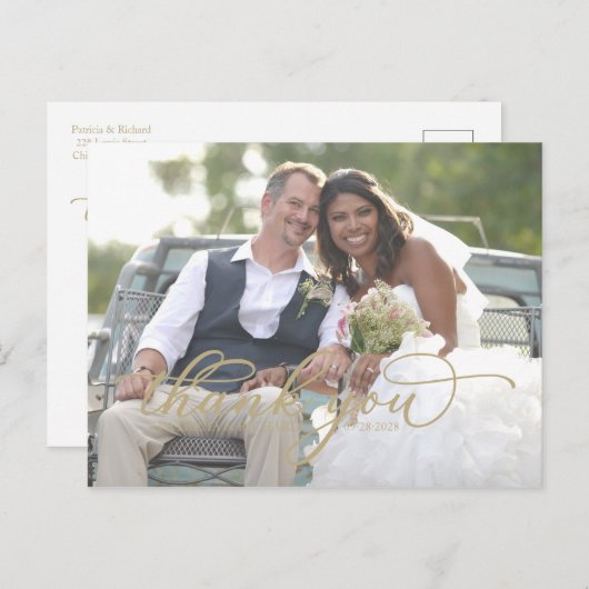 Carte Postale Elégant Merci photo de script or (Devant / Derrière)