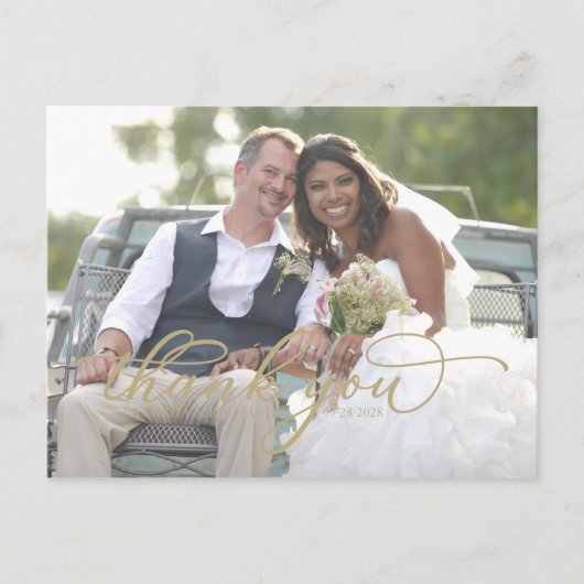 Carte Postale Elégant Merci photo de script or (Devant)