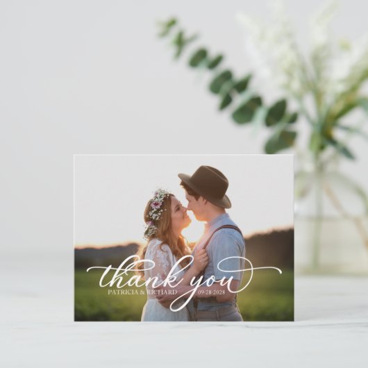 Carte Postale Élégant Merci photo en script blanc (Debout devant)