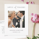 Carte Postale Élégant Merci photo moderne Mariage<br><div class="desc">Ce mariage photo simple et chic grâce à votre modèle de carte postale présente un design élégant, minimaliste et moderne. L'avant présente votre photo préférée, vos prénoms et un message 'LOVE and THANKS' transmis avec un mélange frappant de deux polices distinctes, avec 'and' dans un script léger et fluide entre...</div>
