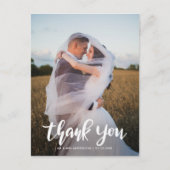 Carte Postale Élégant Merci Script Couple Photo Mariage (Devant)