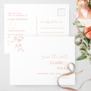 Carte Postale Élégant minimal blanc rose pâle et rose Mariage