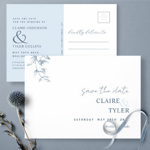 Carte Postale Élégant Minimal, Dusty Blue Wedding Enregistrer La