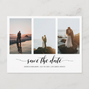 Carte Postale Élégant Minimal Save The Date avec Collage de Phot