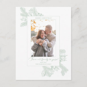 Carte Postale Elegant Minimalist White and Mint Holiday Floral