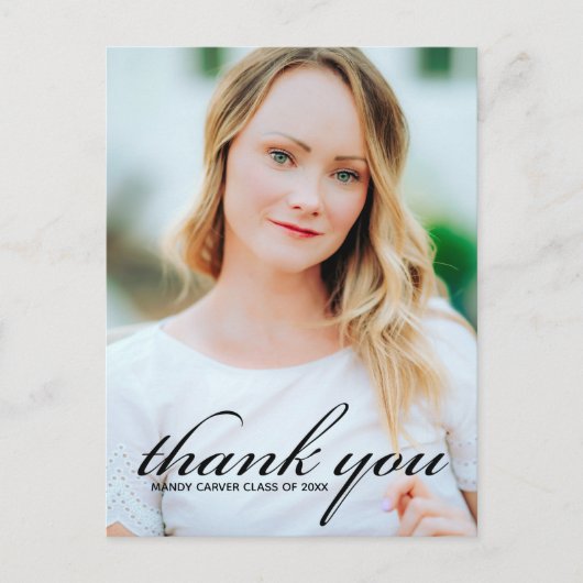 Carte Postale Élégant minimaliste Script Graduate Photo Merci (Devant)
