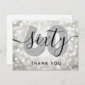 Carte Postale Élégant Moderne Argent 60e Anniversaire Merci (Devant / Derrière)