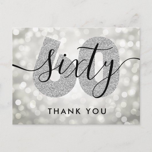 Carte Postale Élégant Moderne Argent 60e Anniversaire Merci (Devant)