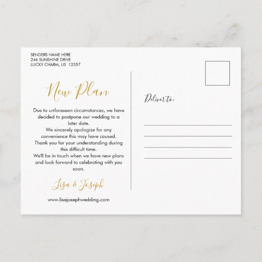 Carte Postale Élégant Moderne Changer le Date Gold Script (Dos)