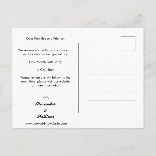 Carte Postale Elégant moderne Hommes gais Mariage Arc-en-ciel (Dos)