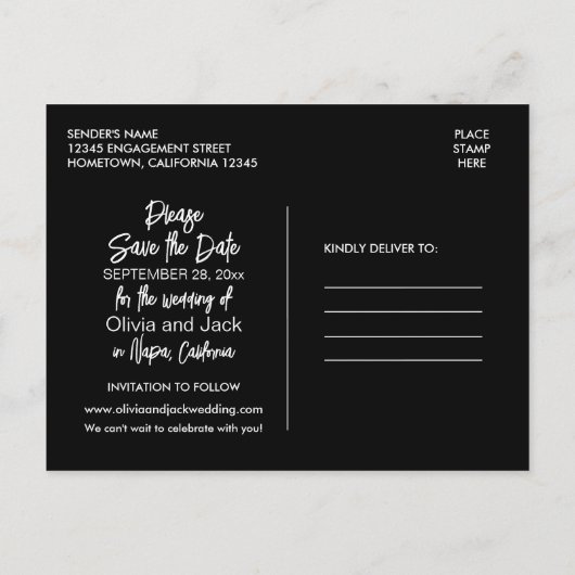 Carte Postale Élégant Moderne Noir et Blanc Save the Date (Dos)