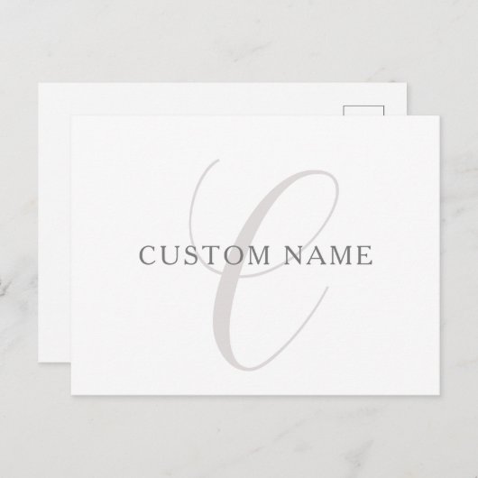 Carte Postale Élégant Monogramme moderne | Gris et blanc (modifi (Devant / Derrière)