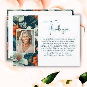 Carte Postale Élégant Motif de feuillage de fleurs Merci photo