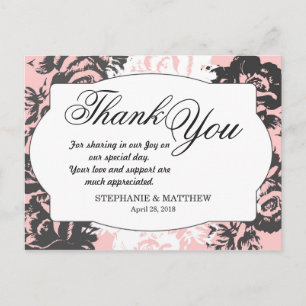 Carte Postale Élégant motif floral rose, blanc et gris