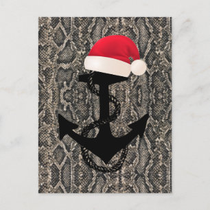 Carte Postale élégant motif SNAKE PEAU - ANCRE + SANTA HAT